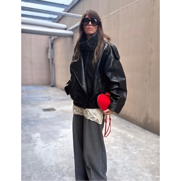 NWT Zara Viral Faux Leather Moto Jacket - Picture 4 of 5